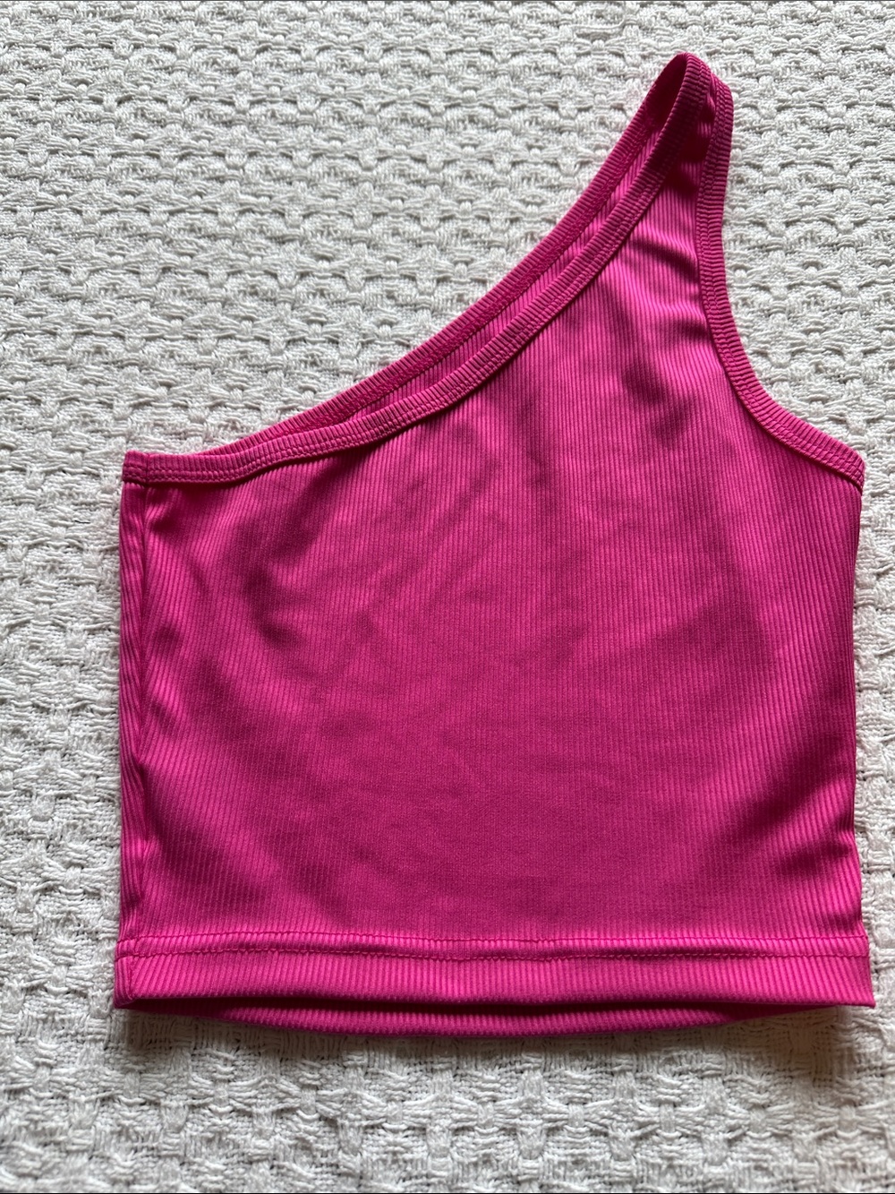 SHEIN Magenta One-Shoulder Ribbed Crop Top